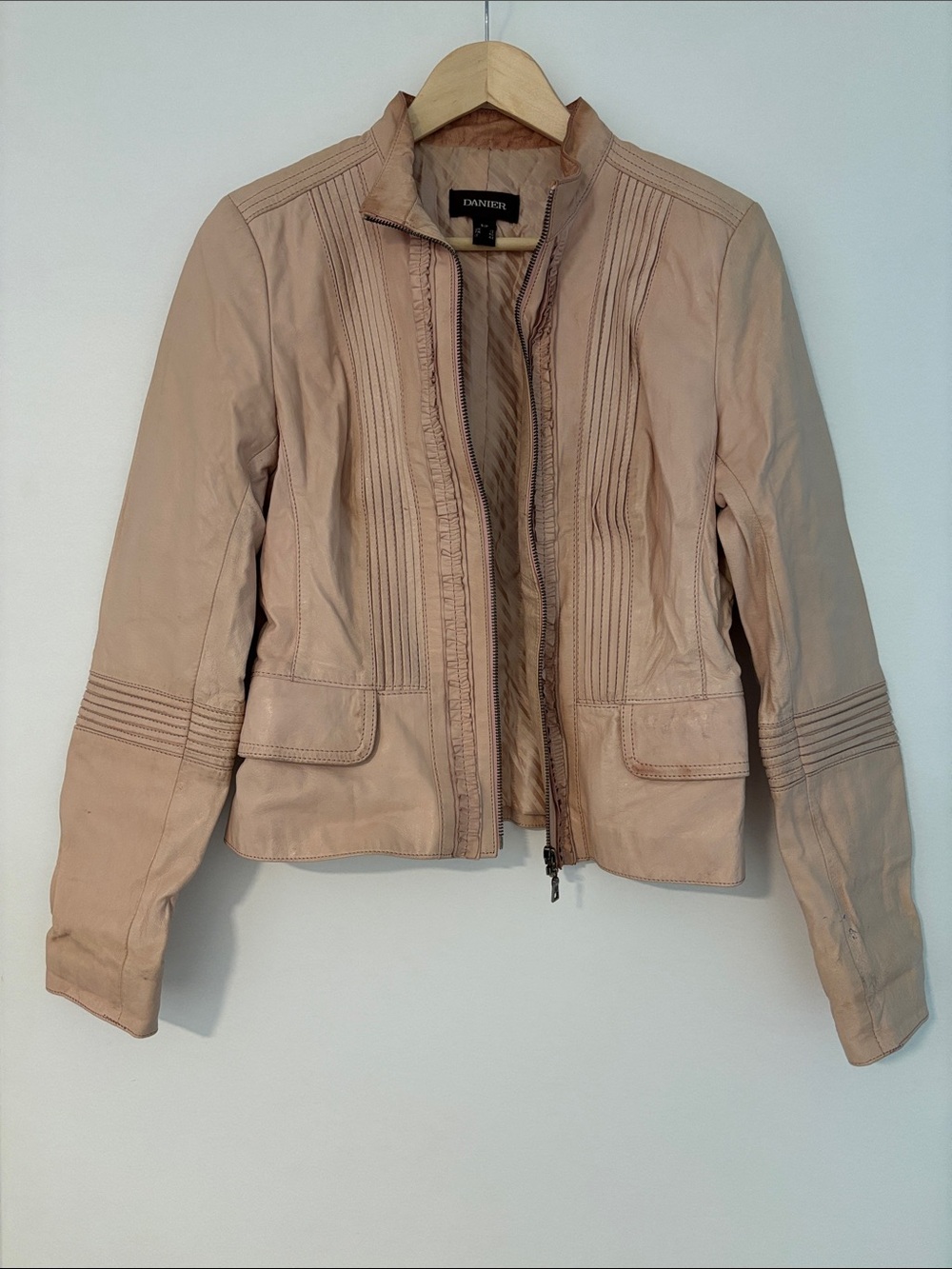 Danier Pink Blush Leather Jacket with Pintuck Detailing